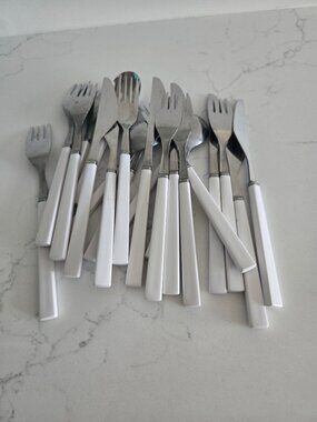 Modernist White Enamel Stainless Steel Cutlery 21 pieces  - Japan